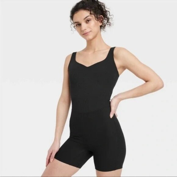 NEW All In Motion Ribbed Short Bodysuit - Black - Size Small - Picture 1 of 10